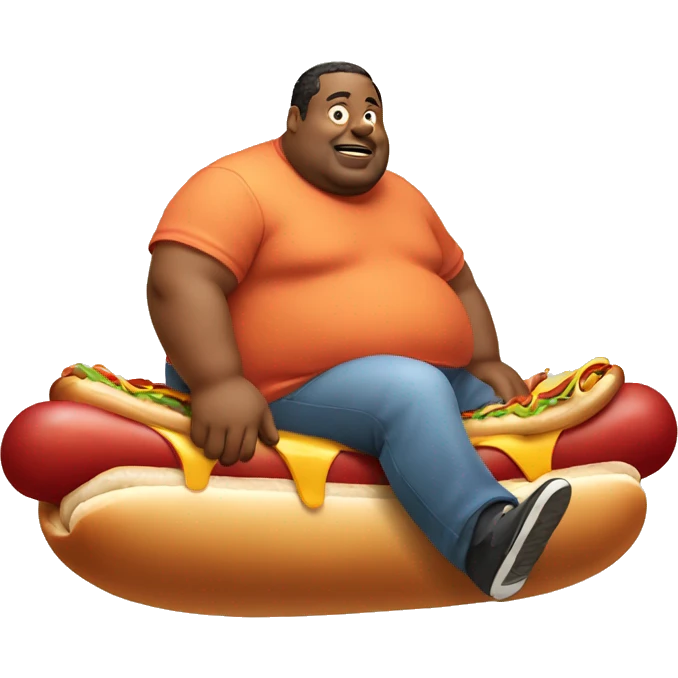 Fat man riding a hot dog emoji