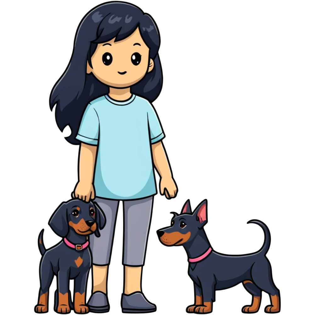 girl with long black hair and doberman dog emoji