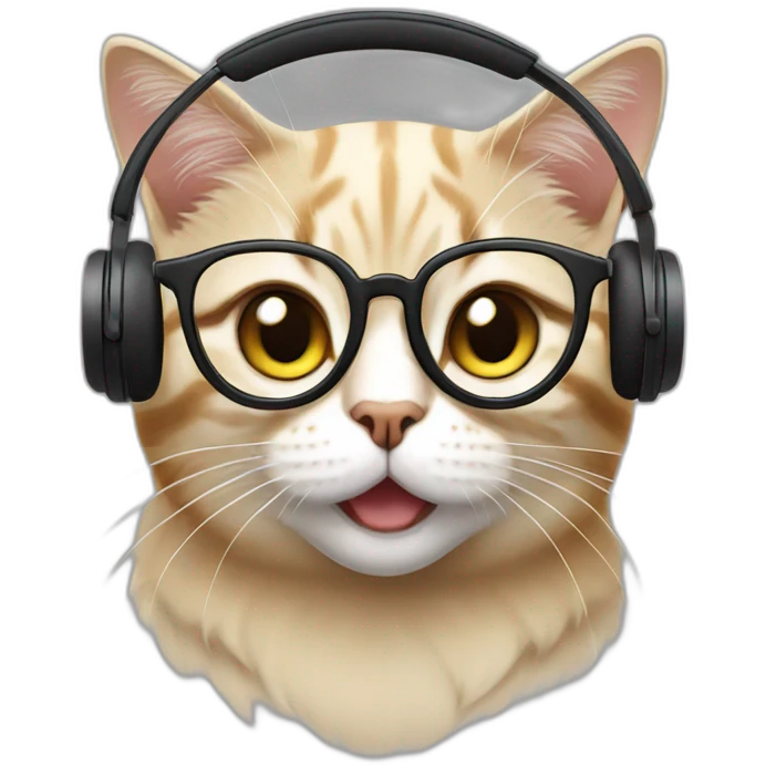 British broadcaster cat wearing glasses and Earphones emoji