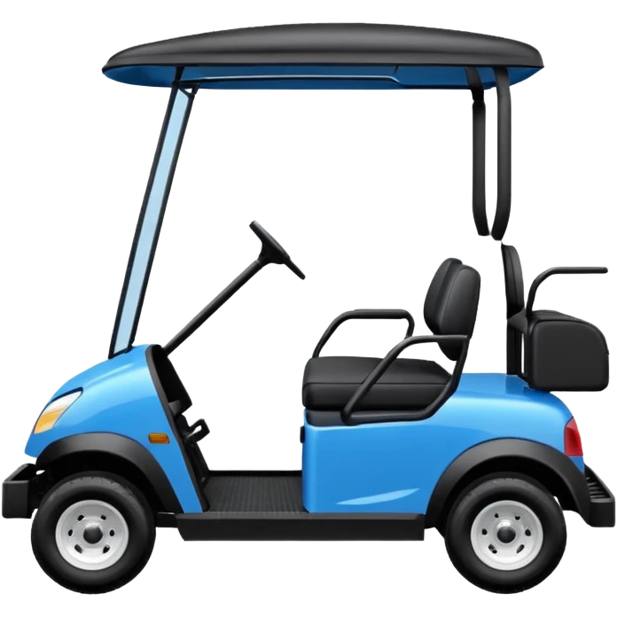 Electric blue golf cart with black seat and top emoji