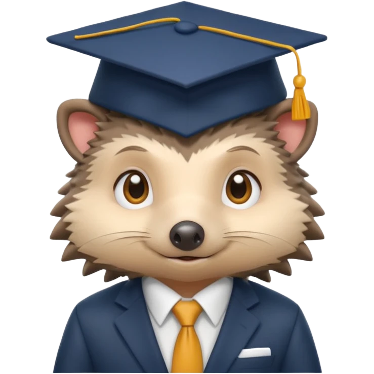 A hedgehog student dressed in a suit and wearing a square academic cap. emoji