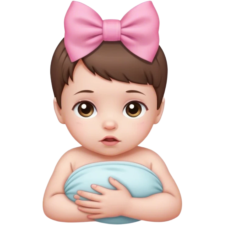 White newborn baby with short brown hair and pink bow emoji