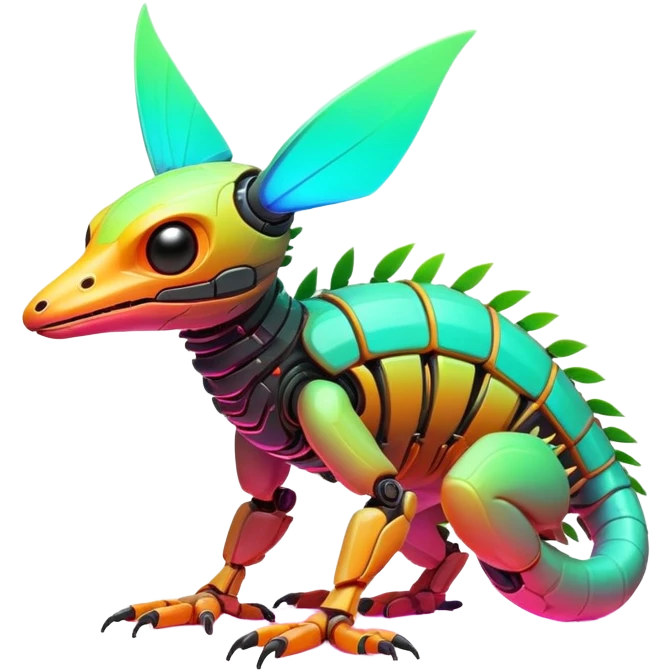 Tropical futuristic lush warm-colored modern neon-colored cyber-Fakémon-Trico-creature emoji