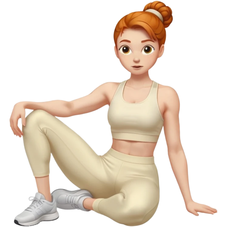 Ginger girl gym sit ups middle part slick back bun cream outfit emoji