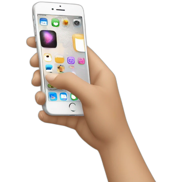 Light skintoned hand holding iphone with applications emoji