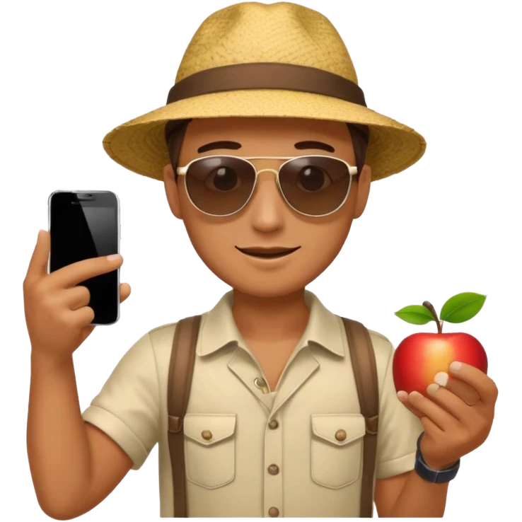 Draw a male tourist who pointed his phone for a photo. In the style of an Apple emoji emoji
