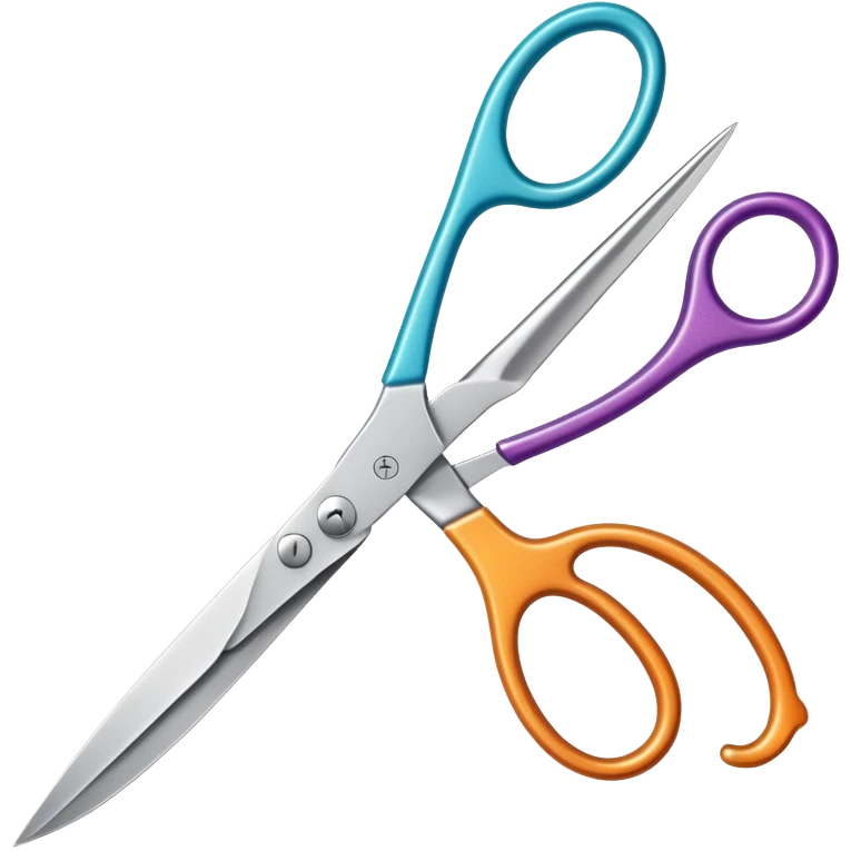 silver scissors cutting colorful fabric emoji
