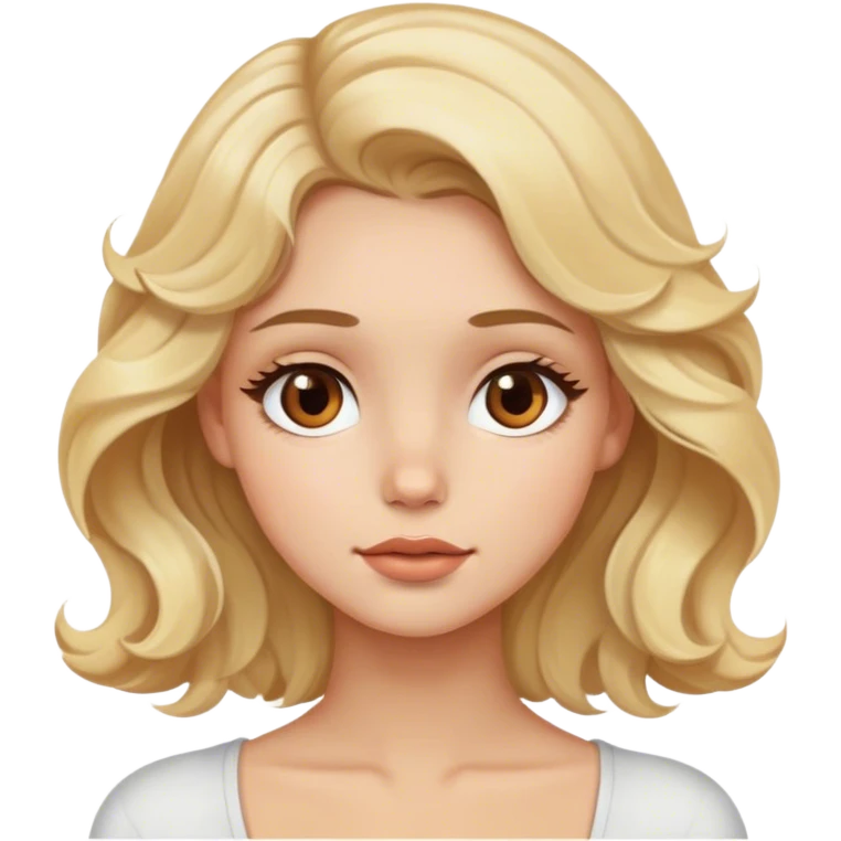 blonde model, brown eyes, medium wavy hair, daydreaming emoji