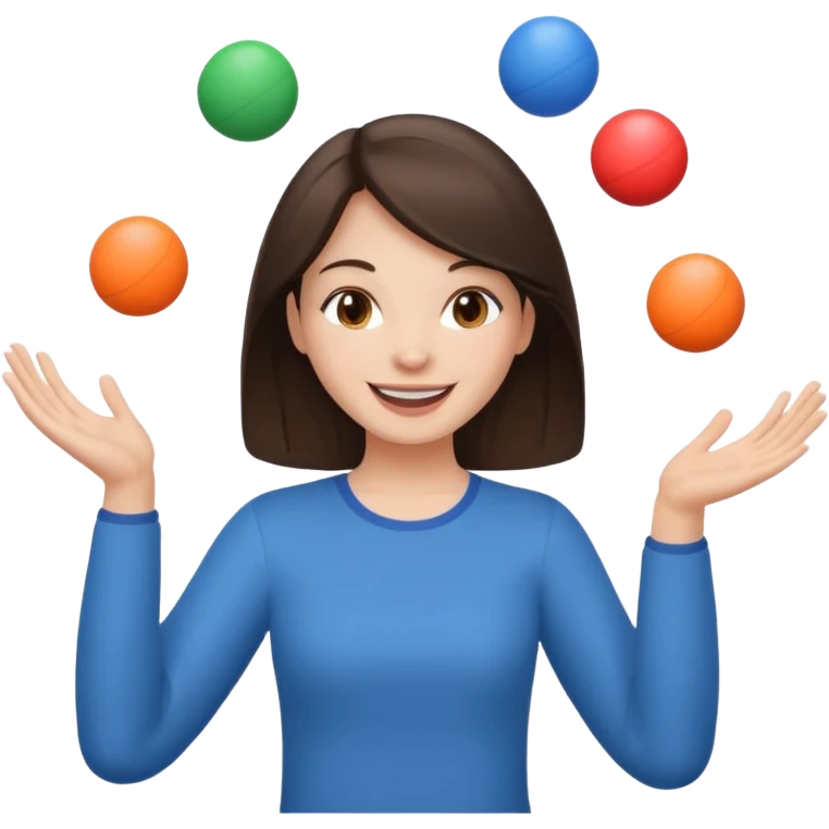 a brunette girl juggling  with two hands  emoji