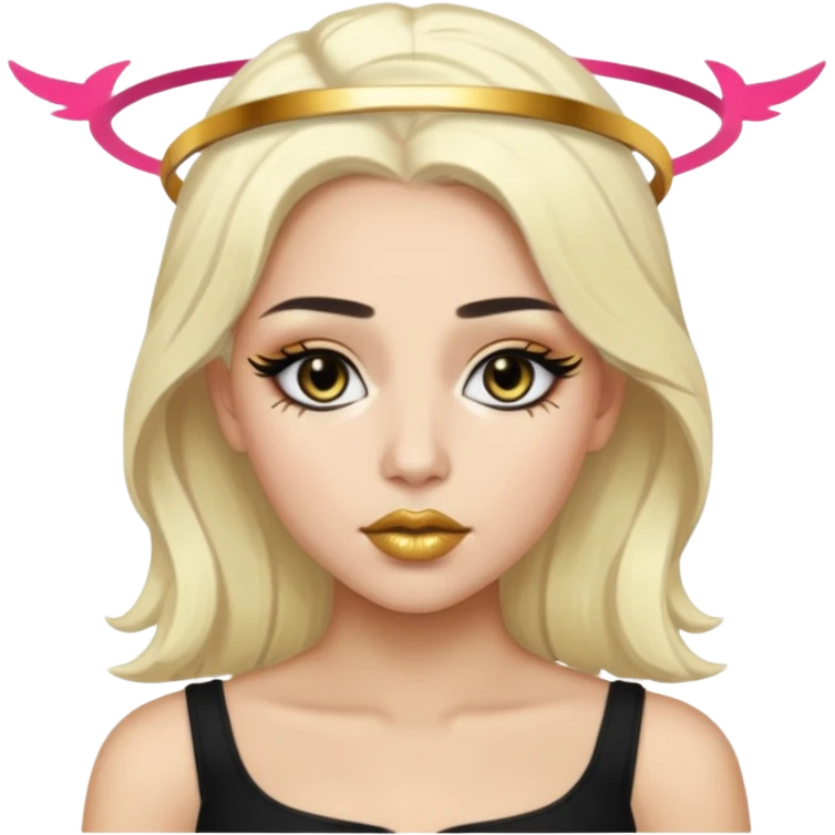 Rosalia (the singer) virgin. (Use lux album cover as reference). Hais bleached halo in hair and gold lips. black hair emoji