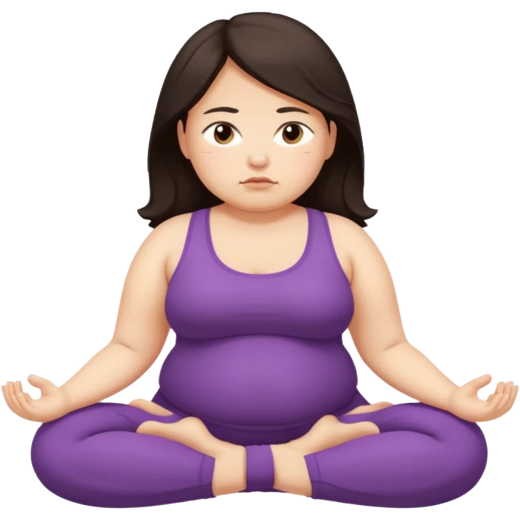 Sad fat girl doing yoga dark hair emoji