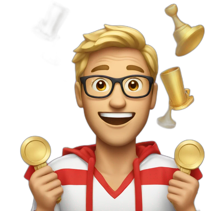 Excited man with awards emoji