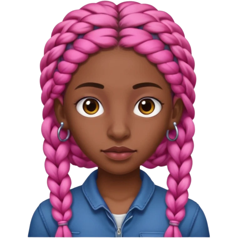 arikan, dark long hair whit pink 
braids. brown skin, smal round face and a big nose emoji
