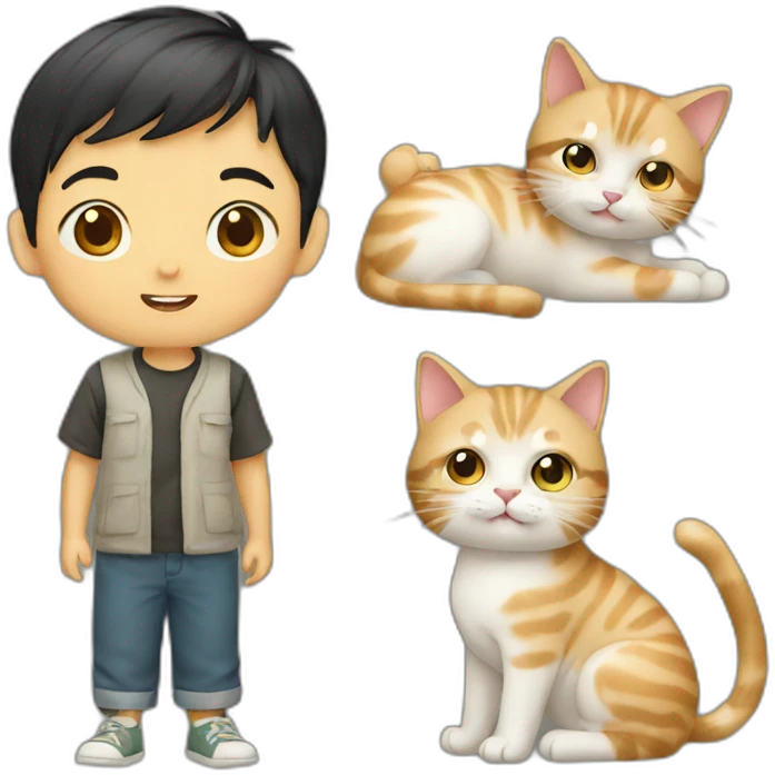 Chinese-boy with a kitty emoji