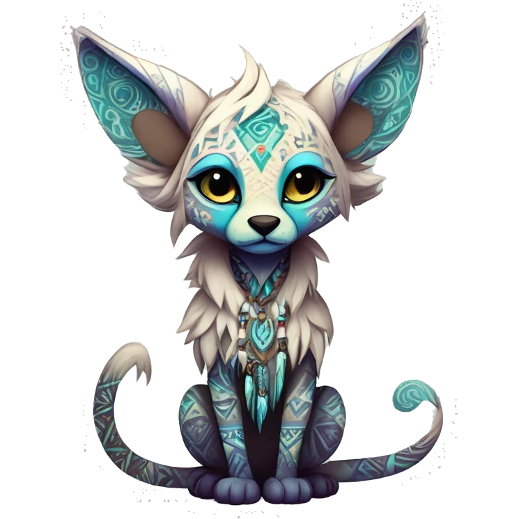 cute Kawaii edgy ethereal shy epic tribal fantasy animal fursona Fionbri creature by griffsnuff & LiLaiRa & Falvie with exotic colors with intricate patterns full body emoji