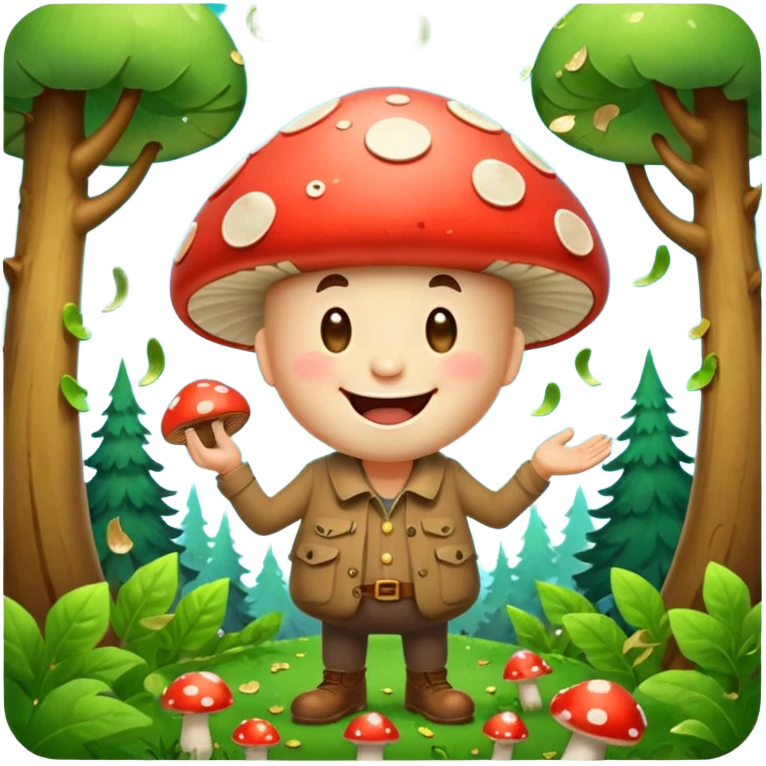 forest character laughing with mushroom confetti emoji