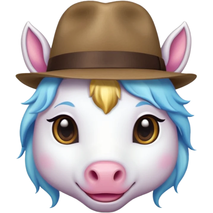unicorn face cute wearing fedora emoji