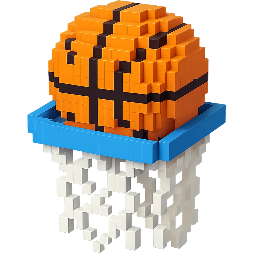 A voxel-style basketball in a net emoji