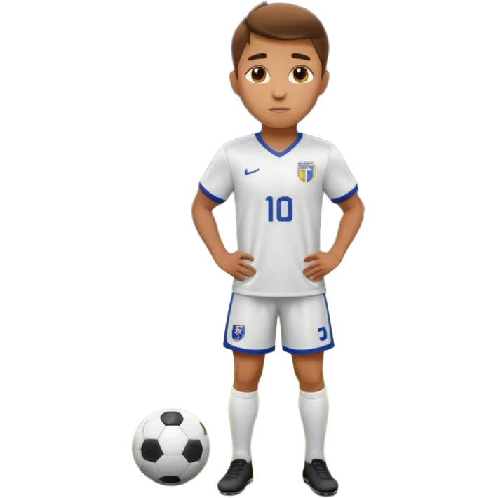 Determined soccer player standing on field, stadium lights glowing, cinematic lighting, realistic sports photo emoji