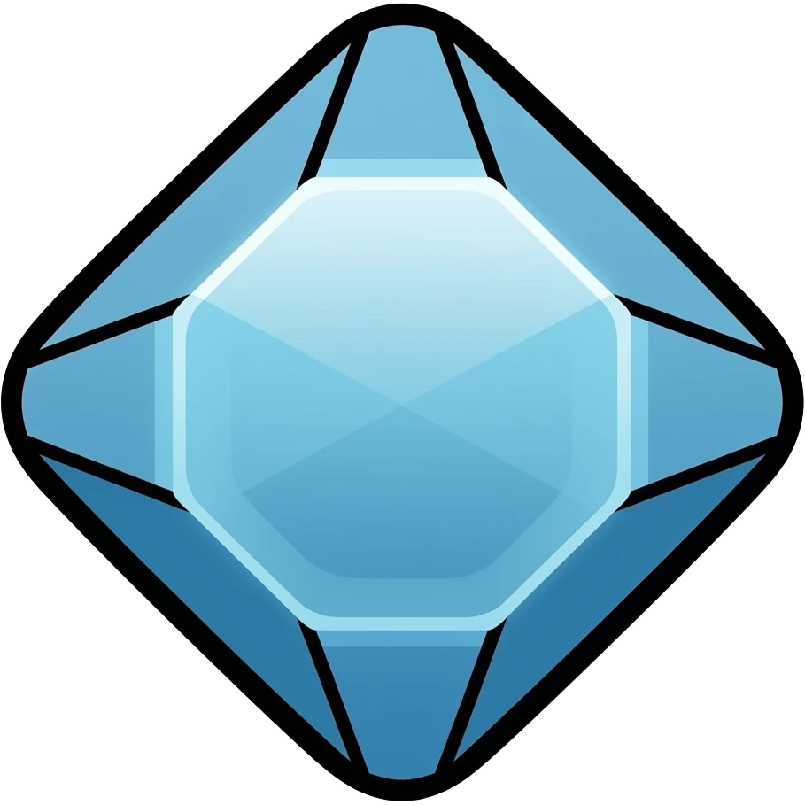 Flat emoji of a geometric crystal gem shape, light blue, bold black outline, minimal facets, strong highlights, transparent background, square, no text. emoji