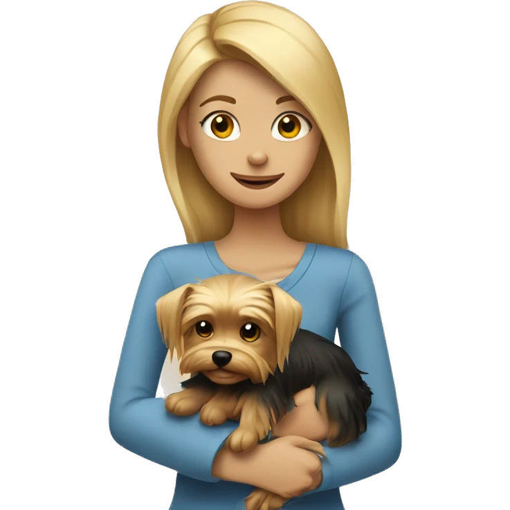 A blonde girl hug her dog Yorkshire Terrier emoji