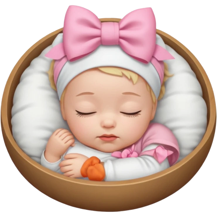 Sleeping Newborn baby with a white shirt and a pink bow on her head emoji