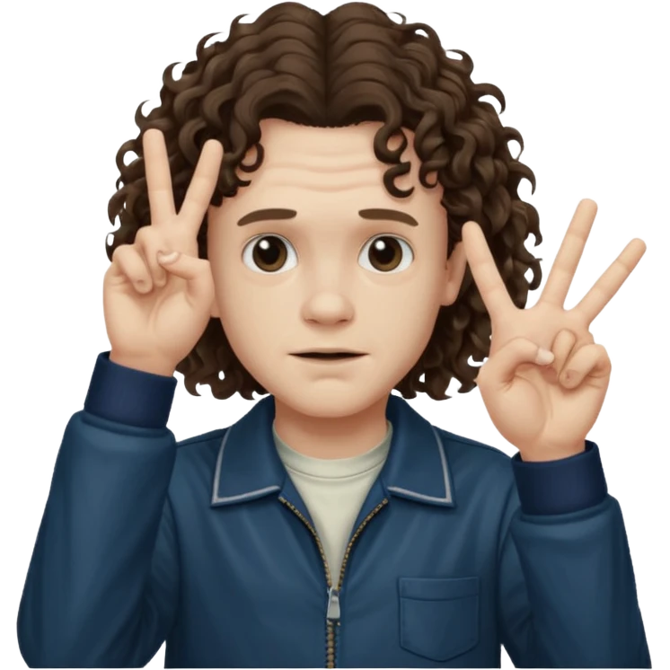 Eddie the freak from stranger things with his iconic hand sign like this 🤟 behind his head emoji