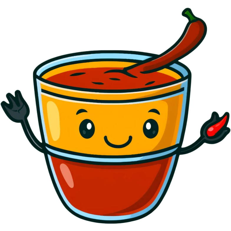 cute cartoon red chili chutney character with spicy expression emoji