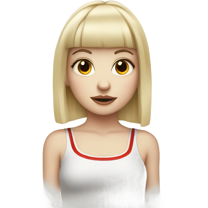 Pale skin blonde girl with bangs and a tattoo on her wrist of a red vertical line  emoji