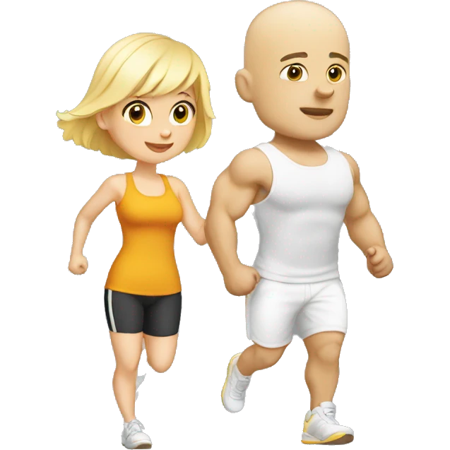Blond girl going to the gym with a bald guy with white beart emoji
