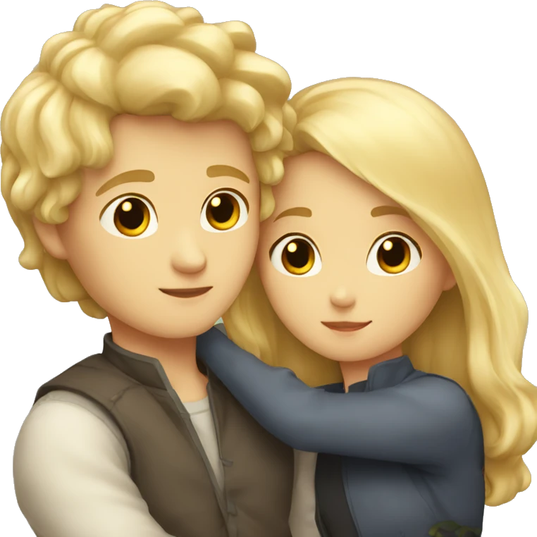 A blonde-haired girl and a dark-haired boy cuddling emoji