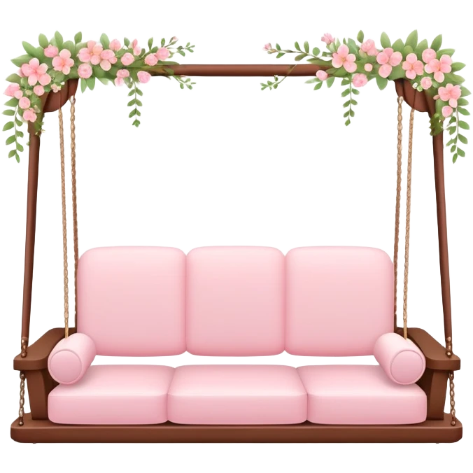 Romantic pastel pink wooden couch-swing with tiny flowers around emoji
