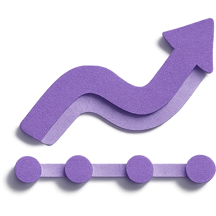 "Timeline", no text, with the colors: Primary Purple:  #8B5CF6
  Light Purple:    #A78BFA emoji