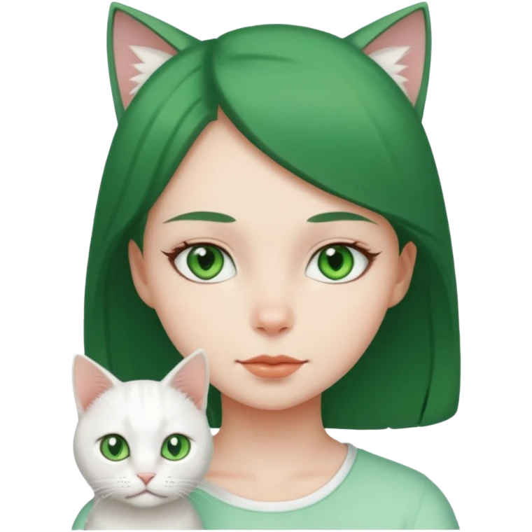 Girl with green eyes with white cat emoji