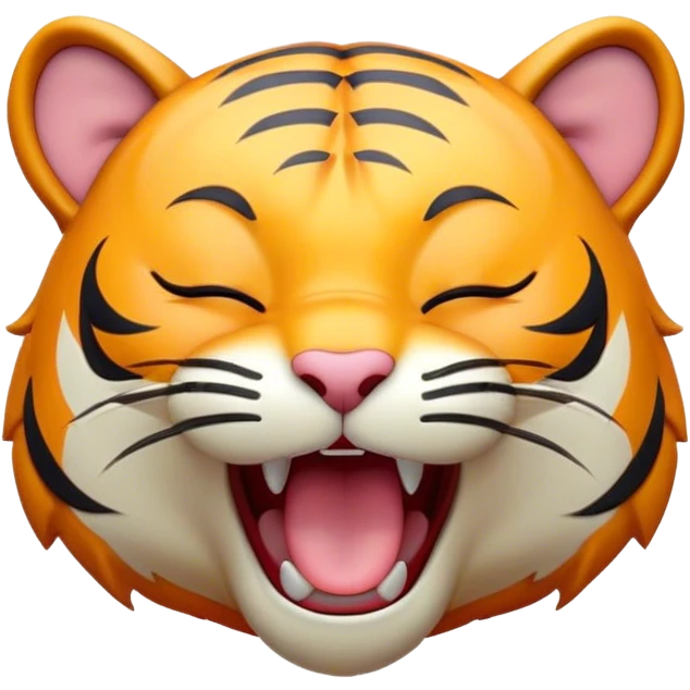 Cinematic Cute Yawning Tiger Portrait Emoji, Head tilted slightly with a dramatic, wide-open yawn, showcasing a lithe, striped body with drowsy, half-closed eyes and an open, relaxed expression, Simplified yet irresistibly adorable features, highly detailed, glowing with a soft, cozy wild glow, high shine, relaxed yet expressive, stylized with a dash of whimsical jungle charm, soft glowing outline, capturing the essence of a drowsy yet affectionate tiger that appears ready to stretch out for a nap! emoji