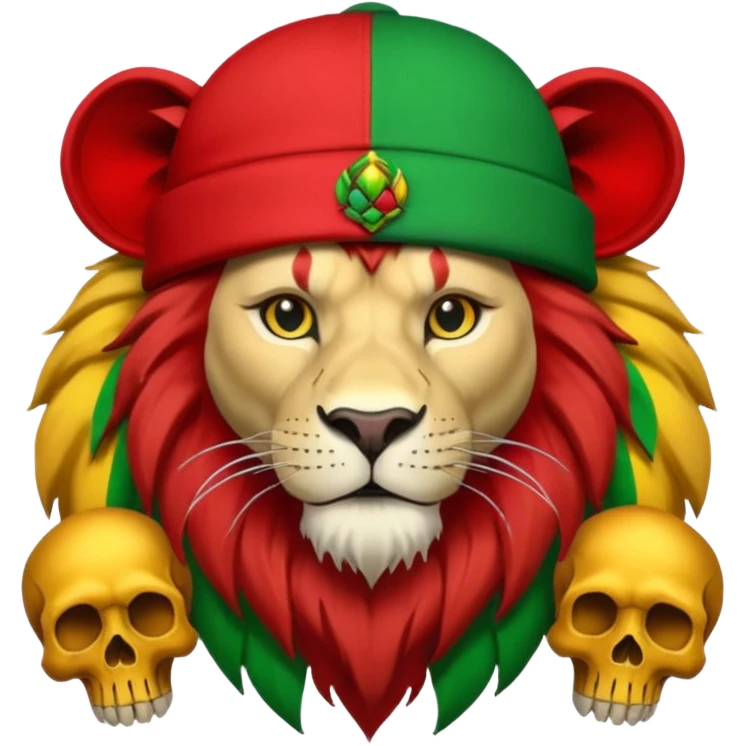 Create a power station with a rasta cap on with red gold green grafite of a lion and skulls with Fred the fossibot written on it emoji