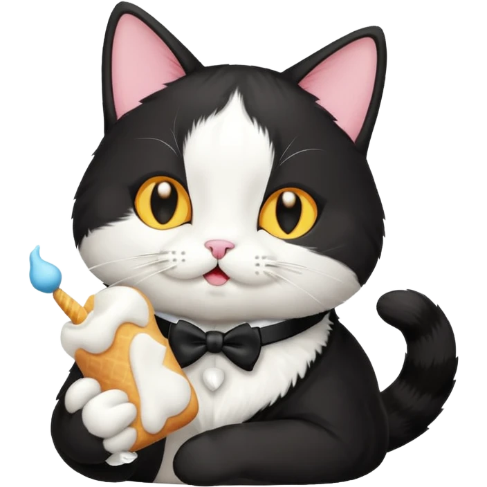 tuxedo cat eating a marshmallow emoji