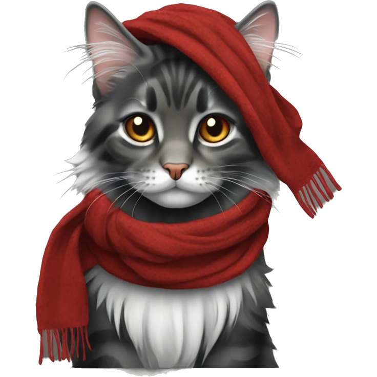 Main Coon cat black grey red with scarf emoji