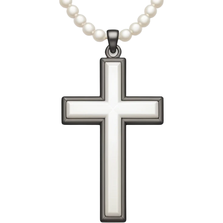 Elegant emoji icon of a white cross made of white beads, glossy surface, and white bead chain subtle shadows, pure white palette emoji