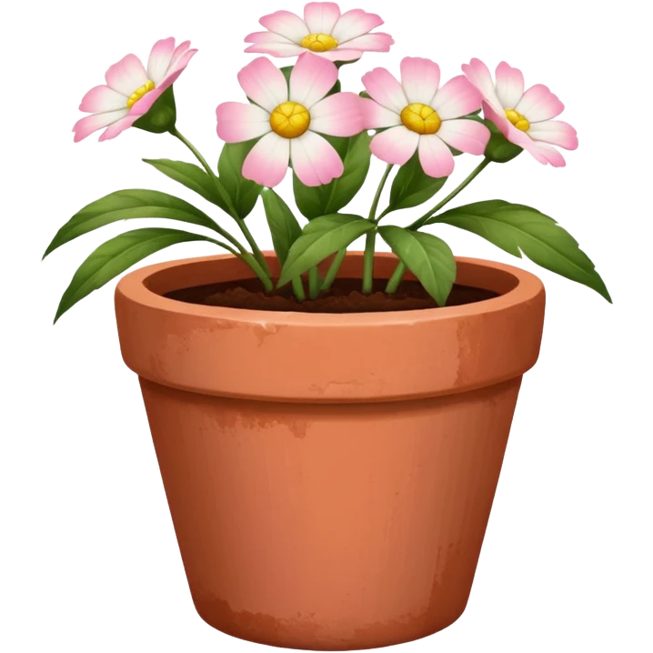 plant pot in terra cota with white and pink flowers print painted emoji