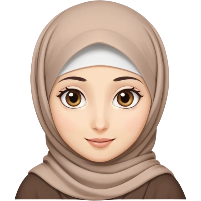 cute hijabi with white skin, brown eyes, flowy hijab, big expressive eyes, soft smile emoji