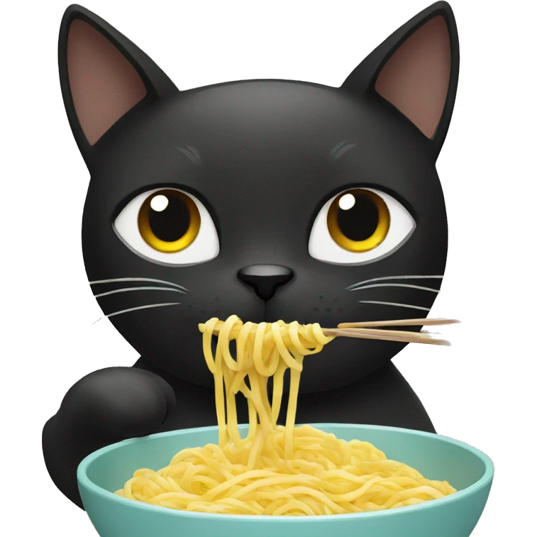 black Cat eating noodles emoji
