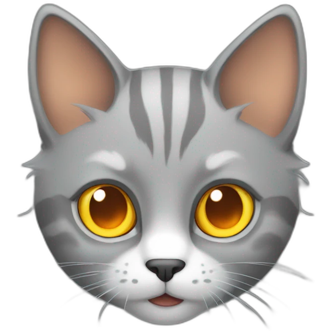gray cat with orange and white fur and yellow eyes emoji