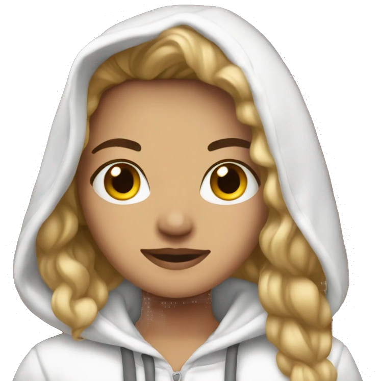 Darkblonde hair girl with white christmas hoodie emoji