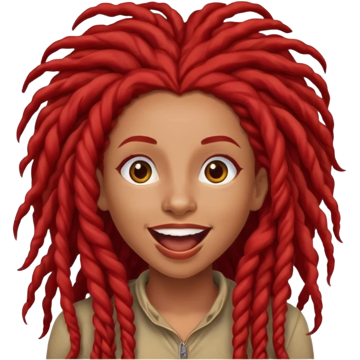 Afrolatina with long red deadlocs with curls being excited for joy emoji