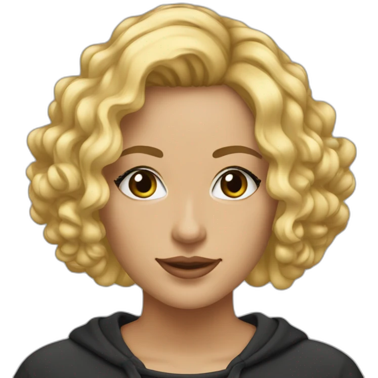 it-woman-blonde-bob-haircut-lite-curly-no-glasses-black-outfit-hoodies-for-women emoji