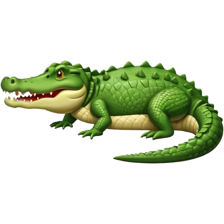 Crocodile  laying down with tail over its back with its mouth alittle open emoji