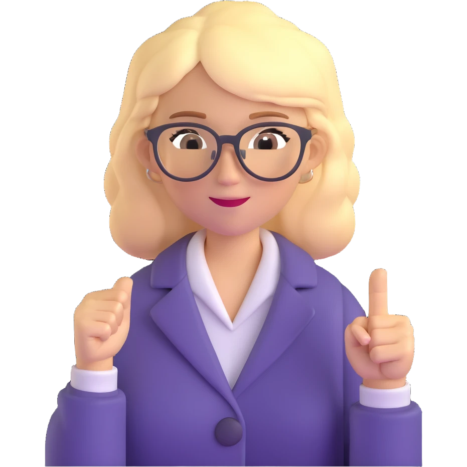 strict blonde math teacher with glasses raising a finger explaining a topic emoji