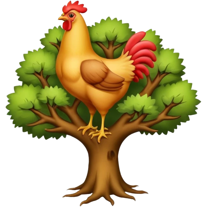a tree with no leaves and a huge chicken on top emoji