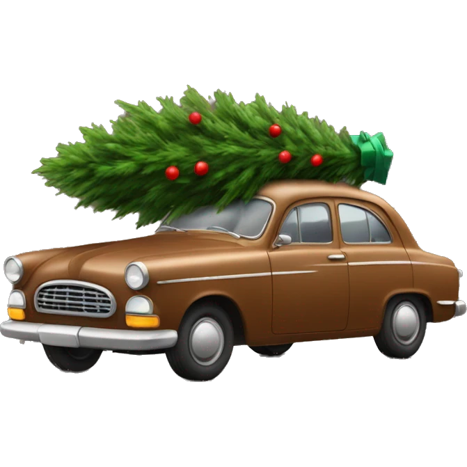a brown car carries a beautiful Christmas tree emoji